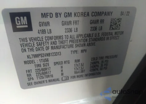 2022 Chevrolet Trailblazer Fwd Lt z USA, uszkodzony, nr VIN KL79MPS24NB123313